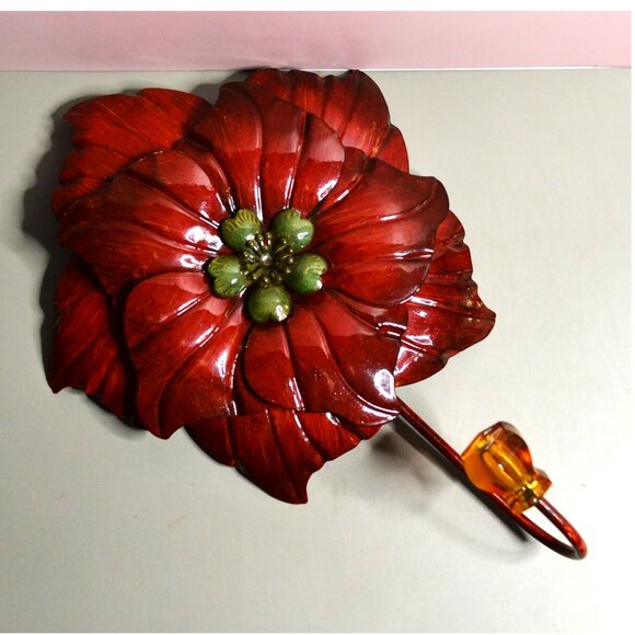 Pier 1 Decorative Metal Flower Wall Hooks Glossy Red & Brown Beaded Accent Set - Picture 2 of 5
